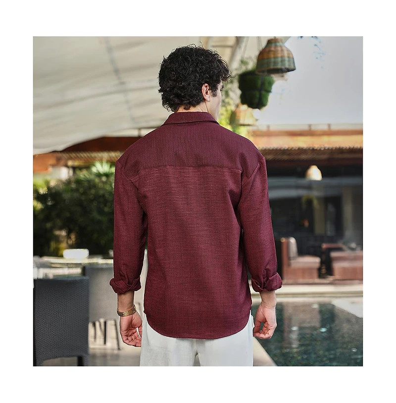 Campus Sutra Men's Wine Red Modular Solid Oversized Shirt