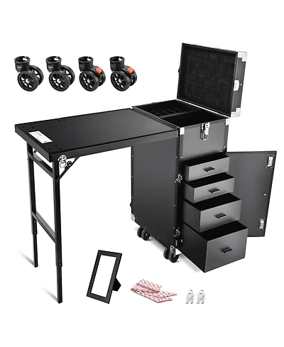 Byootique Aluminum Rolling Nail Table with 4 pcs Replacement Wheels Portable