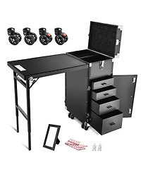 Byootique Aluminum Rolling Nail Table with 4 pcs Replacement Wheels Portable