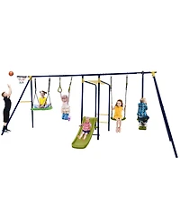 Gymax 660 lbs Kids Metal Swing Set for Backyard 7-in-1 Multifunctional Swing Set