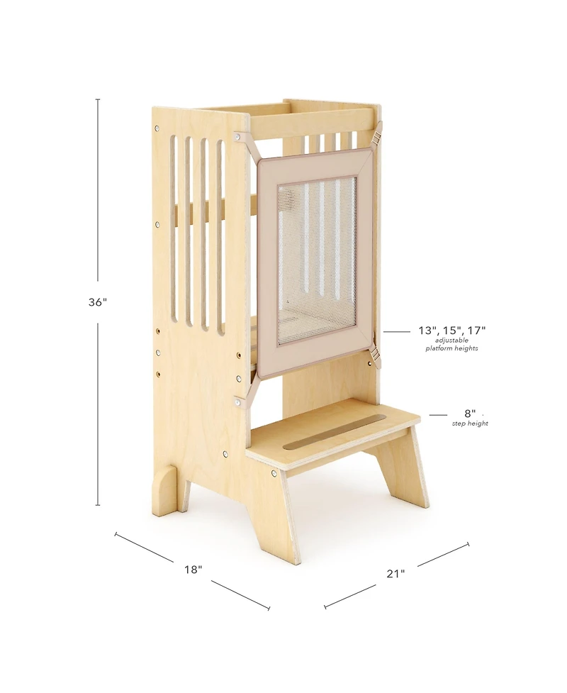 Guidecraft Jr. Contemporary Kitchen Helper Step-Up | Natural: Adjustable Wooden Montessori Toddler Tower, and Bathroom Step Stool for Kids