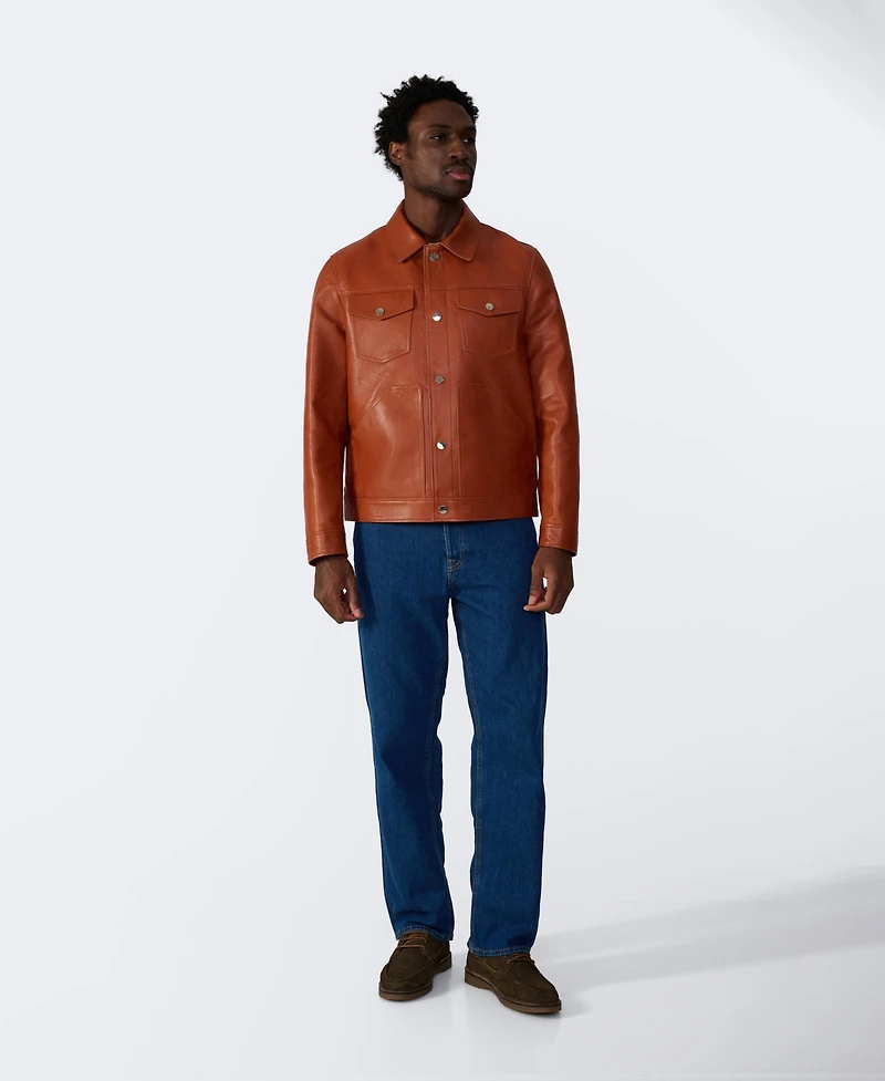 Furniq Uk Men's Leather Trucker Jacket