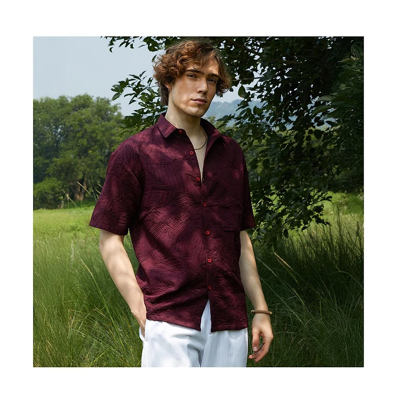 Campus Sutra Men's Wine Red Foliage-Tactile Shirt