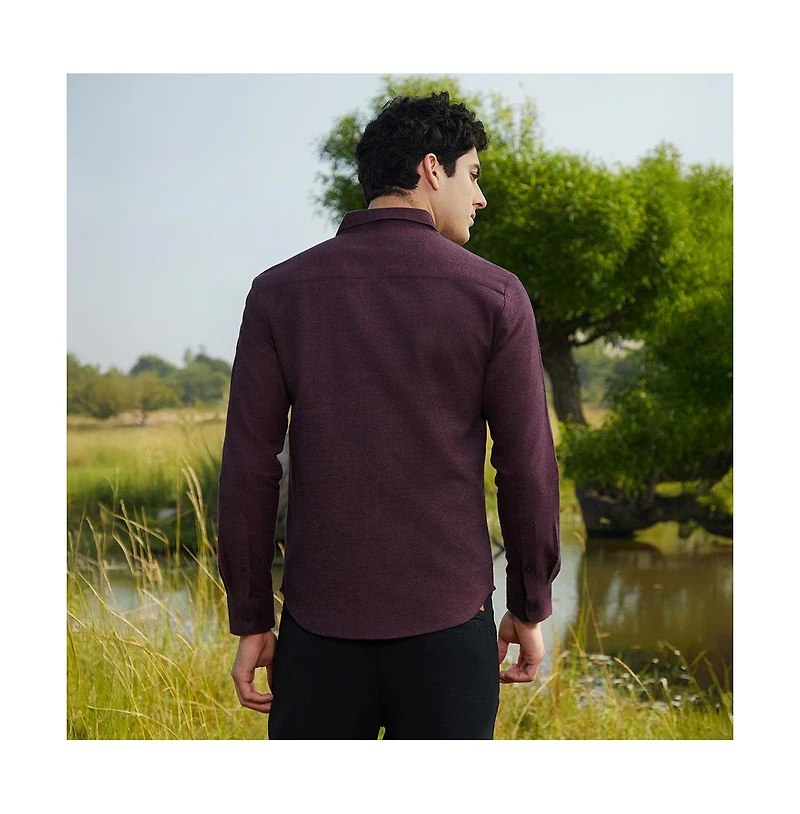 Campus Sutra Men's Wine Red Solid Cotton Shirt