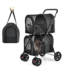 Gymax 4-in-1 Double Pet Stroller w/ Detachable Carrier Travel Carriage for Cats