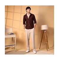 Campus Sutra Men's Chocolate Brown Solid Honeycomb Shirt