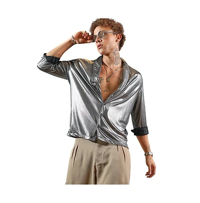 Campus Sutra Men's Antique Silver Shawl Collar Shirt