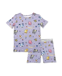 Bellabu Bear Kids Unisex Minecraft Pixel Pals 2-Piece Short Sleeve & Shorts Pajama Set