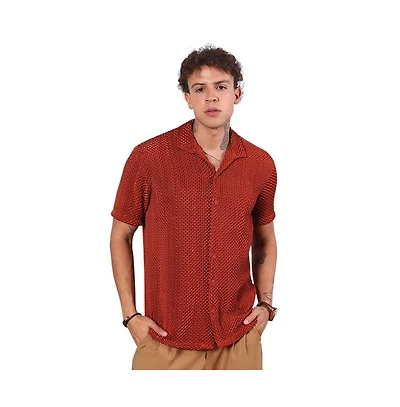 Campus Sutra Men's Terracotta Brown Puffy-Textured Shirt