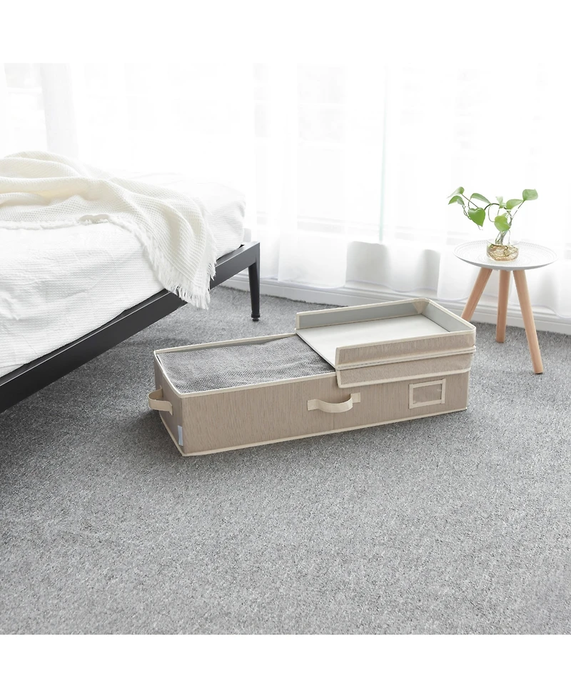 WeThinkStorage Folding Fabric Under Bed Organizer w/Double Open Lid - Clay