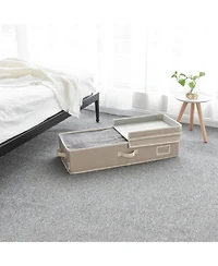 WeThinkStorage Folding Fabric Under Bed Organizer w/Double Open Lid - Clay
