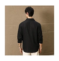 Campus Sutra Men's Midnight Black Straw-Tactile Utility Oversized Shirt