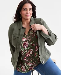 Style & Co Plus Floral Printed Puff-Sleeve Blouse, Macy's Exclusive