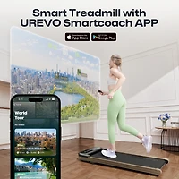 Urevo Smart Walking Pad, Compact Under Desk Treadmill with Double Shock Absorption, Quiet Operation, Workout App with Track Insights and Miit Mode, Pl