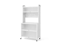 Slickblue 5 Tier Kitchen Bakers Rack with Lights Multifunctional Microwave Stand with Flip Door Cabinets