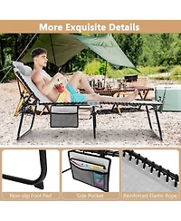 Gymax 2 Pcs Folding Chaise Lounge Portable Lay Flat Reclining Chair w/ 4-Level Backrest Side Pocket