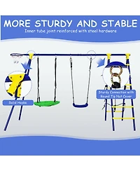 Gymax Boys 5-In-1 Swing Set for Outdoor W/ Heavy Duty Frame Basketball Hoop & Climbing Ladder