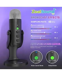 ZealSound Wireless Usb Microphone for iPhone, Pc, iPad, Android, Condenser Mic with Mute, Echo Monitor, Volume Gain for Podcast, Asmr, Gaming