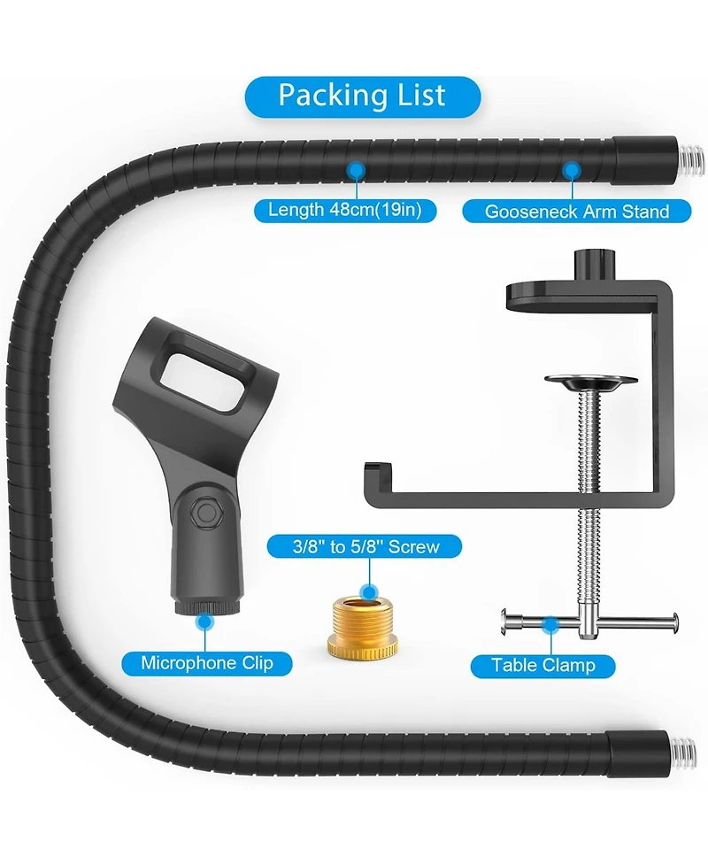ZealSound 19-inch Microphone Arm Stand, Gooseneck Desk Mount with Adapter & Clip Holder, Heavy Duty Clamp for Blue Snowball, Ice, Spark Mics