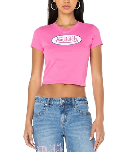 Von Dutch Women's Pink Logo Baby Tee