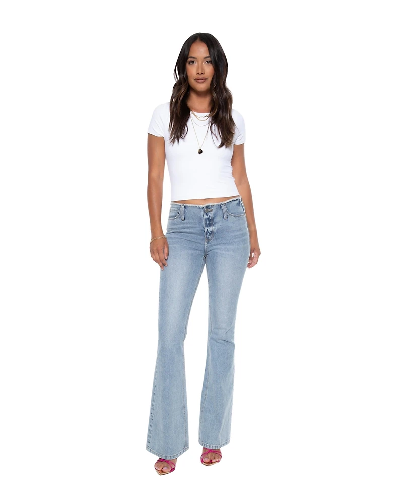 Blue revival Women's Y2K Cutoff Waist Bootcut Jeans