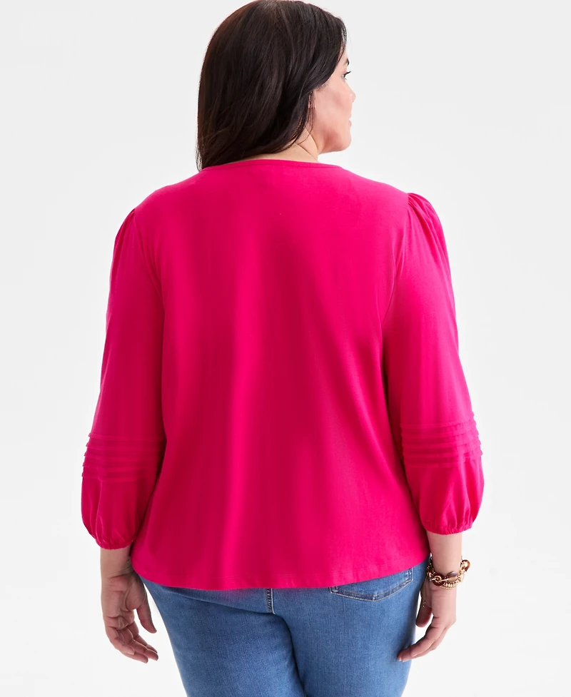 Style & Co Plus Broderie Anglaise 3/4-Sleeve Top, Macy's Exclusive