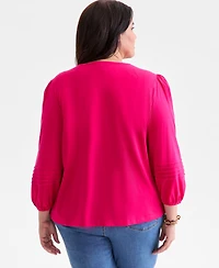 Style & Co Plus Broderie Anglaise 3/4-Sleeve Top, Macy's Exclusive