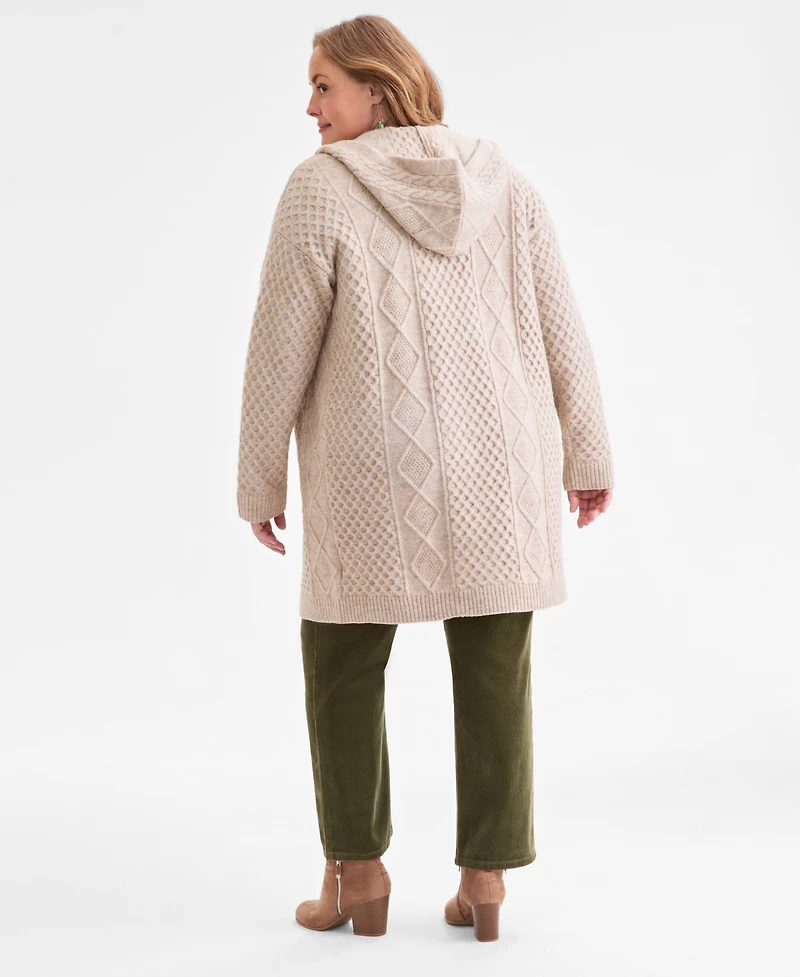 Style & Co Plus Size Chunky Open-Front Cable-Knit Cardigan, Macy's Exclusive