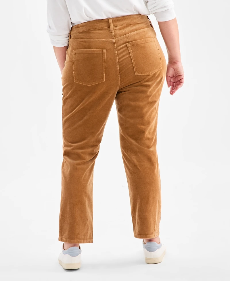 Style & Co Plus Size High-Rise Straight-Leg Corduroy Pants, Macy's Exclusive