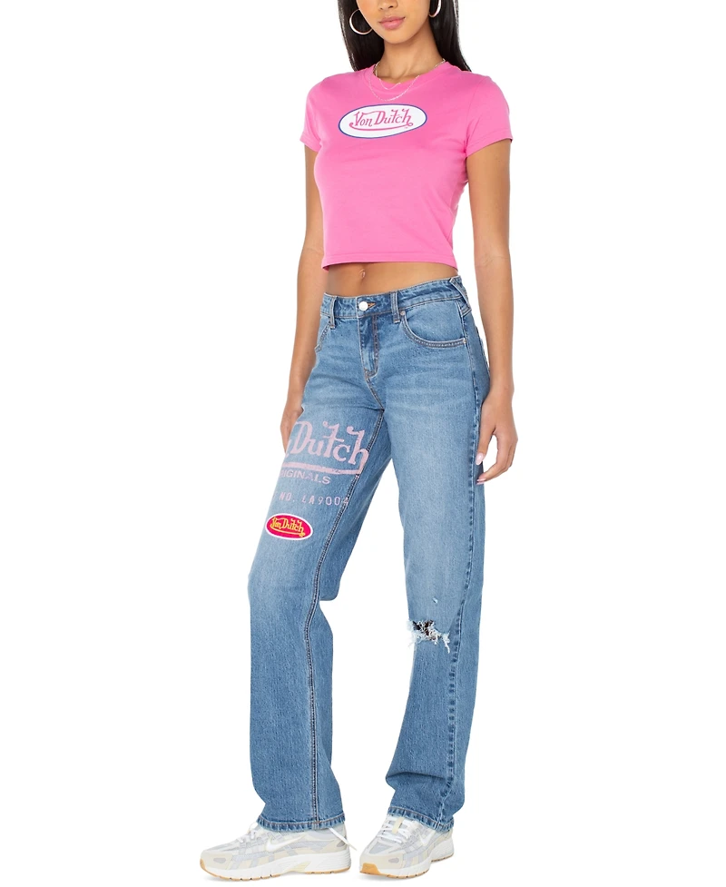 Von Dutch Women's Distressed Straight-Leg Jeans