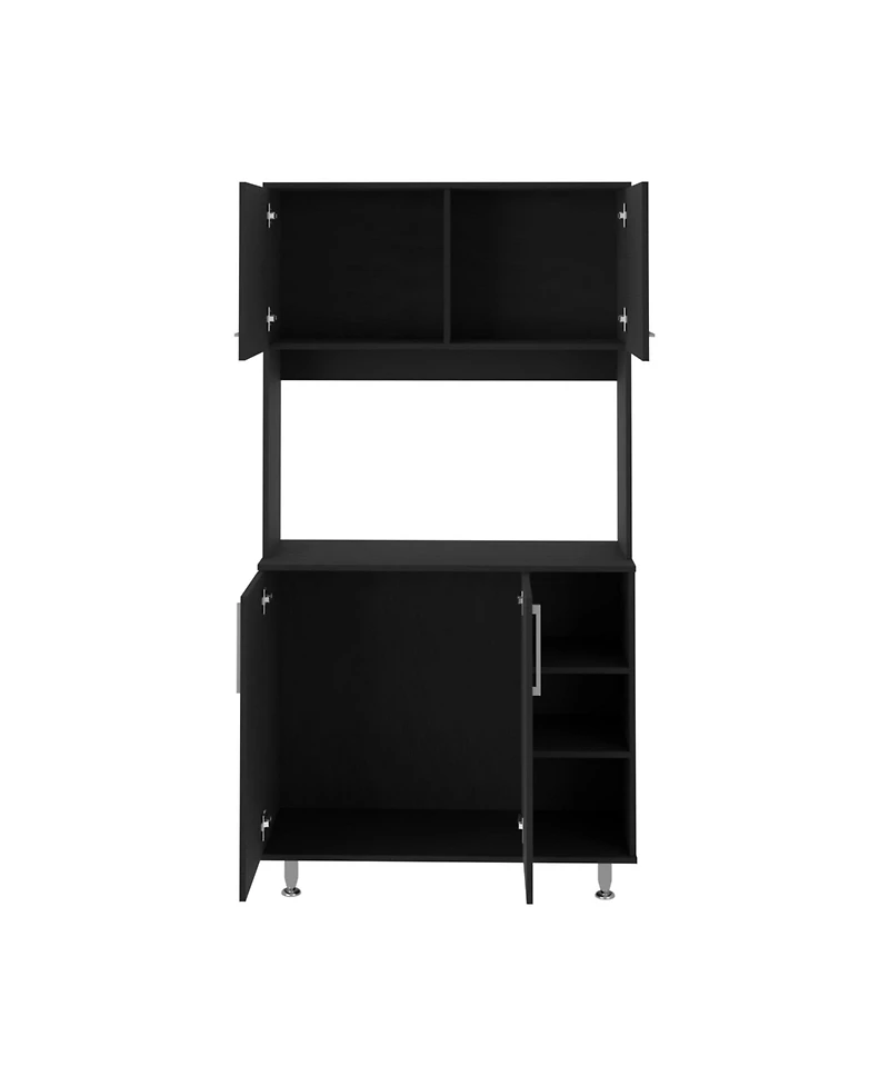 Malta Kitchen Pantry Double Door Cabinet, Four Legs, Three Shelves, Black