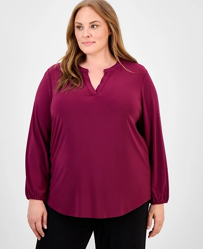 Ak Anne Klein Plus Puff-Sleeve Top