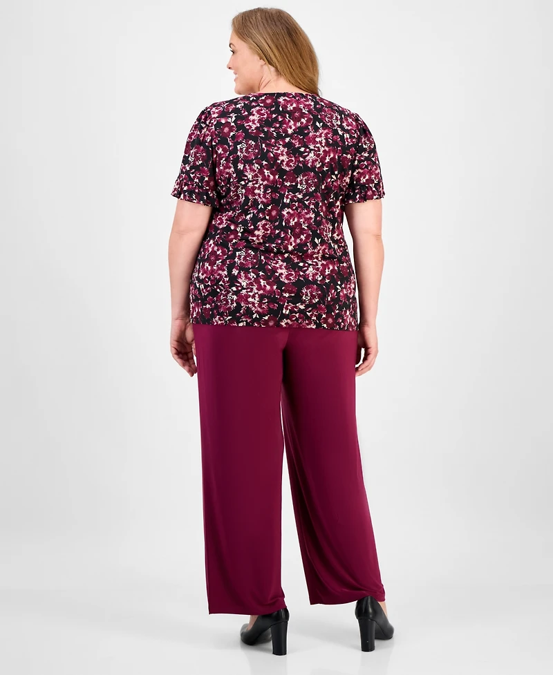 Ak Anne Klein Plus Floral-Print V-Neck Top