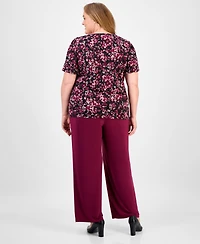 Ak Anne Klein Plus Floral-Print V-Neck Top