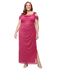 Alex Evenings Plus Size Draped Cold-Shoulder Dress