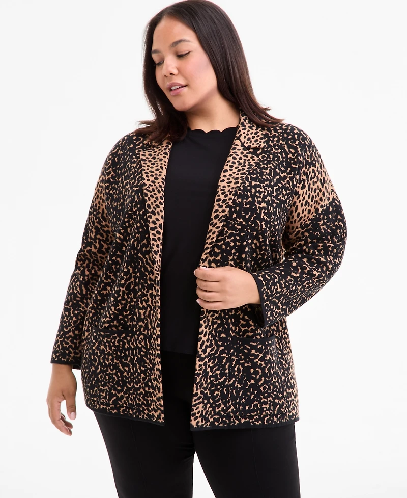 Ak Anne Klein Plus Printed Open-Front Coatigan