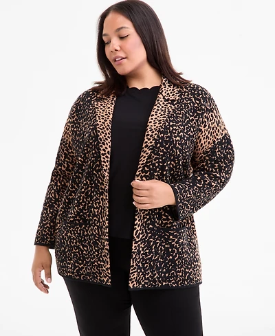 Ak Anne Klein Plus Printed Open-Front Coatigan