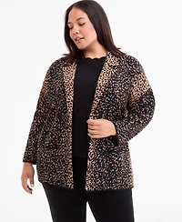 Ak Anne Klein Plus Printed Open-Front Coatigan
