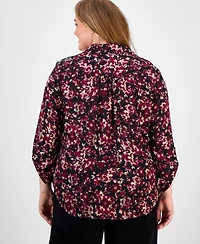 Ak Anne Klein Plus Floral-Print 3/4-Sleeve Top
