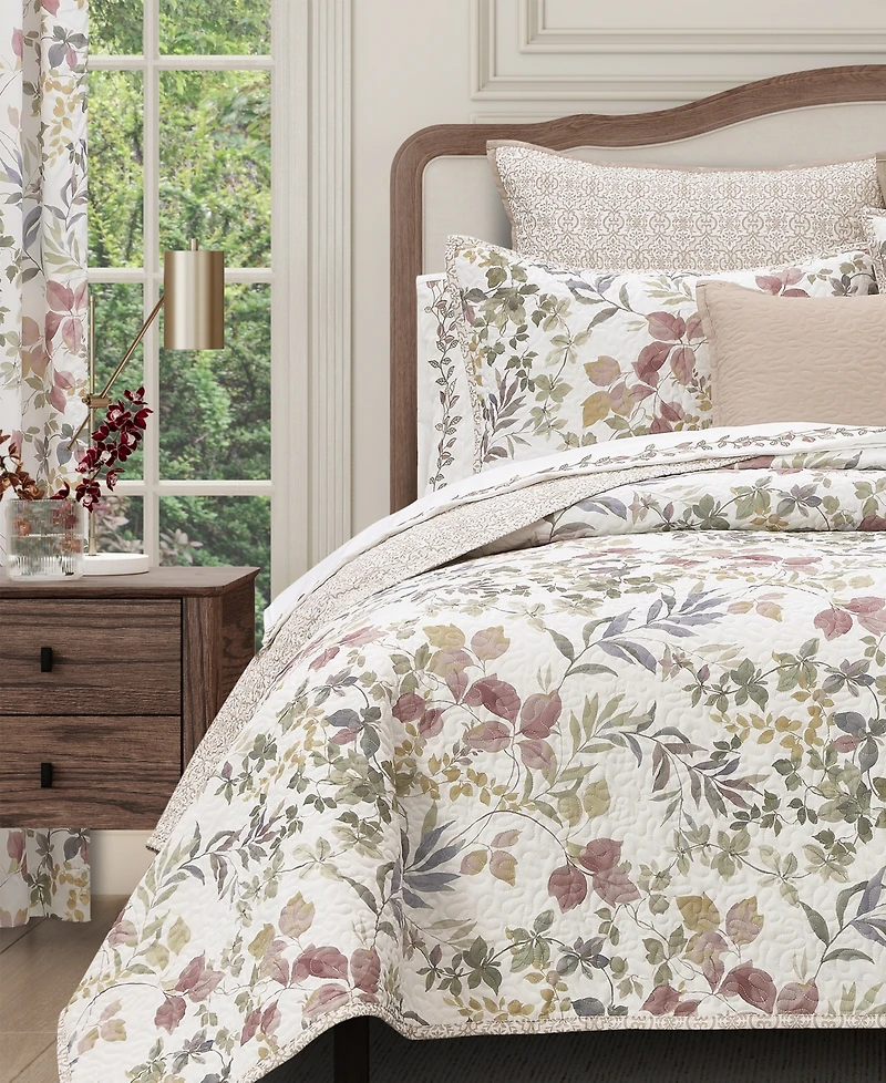Royal Court Rosewood Botanical Leaf 3-Pc. Quilt Set, King/California King