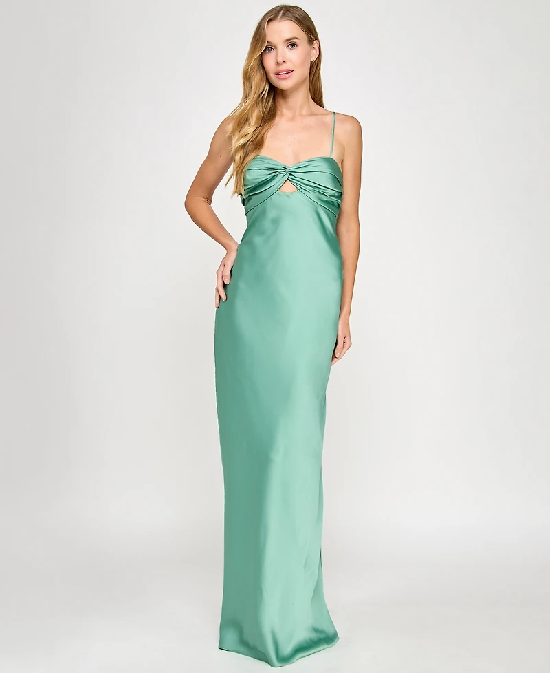 Seni & Cade Juniors' Satin Tiered Cowl-Neck Gown