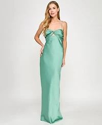 Seni & Cade Juniors' Satin Tiered Cowl-Neck Gown