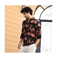 Campus Sutra Men's Obsidian Black & Sienna Brown Smudged-Block Regular Shirt