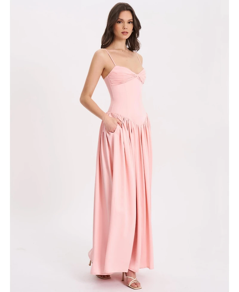 Miss Circle Women's Najwa Baby Pink Ruched Breast Drop Waist Maxi Dress