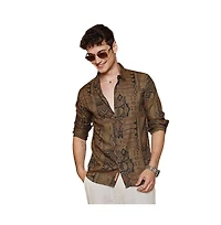 Campus Sutra Men's Peanut Brown Aztec-Imprint Shirt