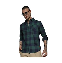 Campus Sutra Men's Navy Blue & Forest Green Buffalo Check Shirt