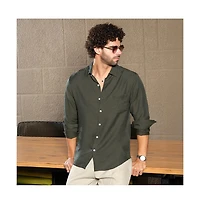 Campus Sutra Men's Olive Green Breezy Wrinked Relaxed Shirt