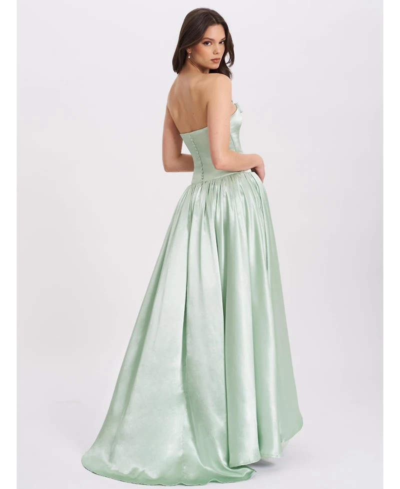 Miss Circle Women's Lael Mint Green Back Button Trailing Gown