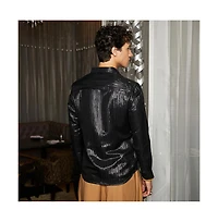 Campus Sutra Men's Metallic Black Metallic Blushed Shirt