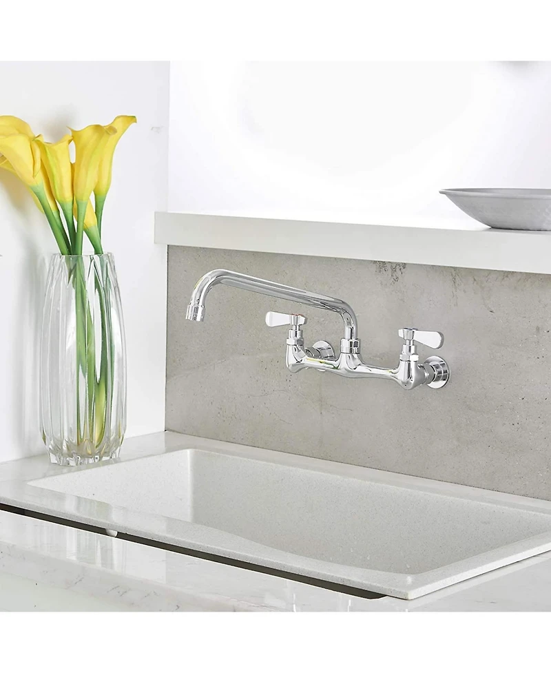 Greenspring 2-Handle Wall Mount Kitchen Faucet With 12 Inch Swivel Spout 8" Center In Polished Chrome